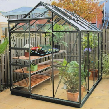 Green Aluminium Greenhouse 141 - Extra Tall High Eaves