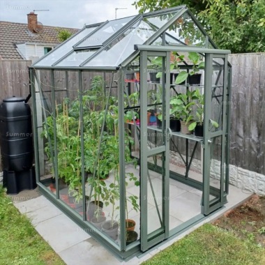 Green Aluminium Greenhouse 196 - Double Door, Toughened Glass