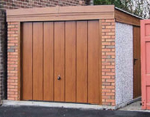Spar Pent Concrete Garage 344 - Light Woodgrain, Brick Posts Spar Pent Concrete Garage 344 - Light Woodgrain, Brick Posts