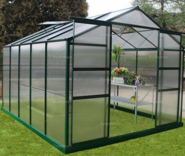 Aluminium Greenhouse 090 - Green, Polycarbonate, Base Included Aluminium Greenhouse 090 - Green, Polycarbonate, Base Included