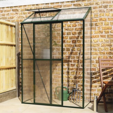 Aluminium Lean To Greenhouse 311 - Polycarbonate, Green Finish